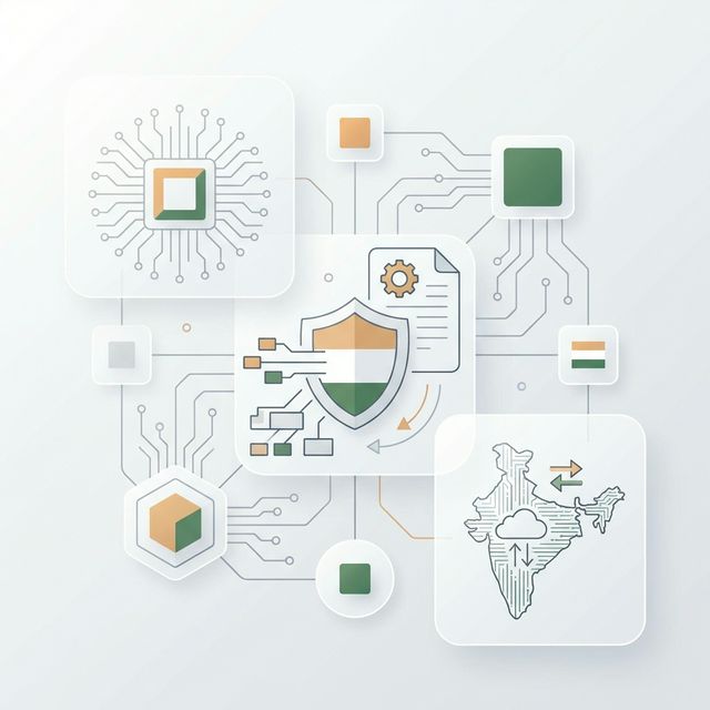 Shield and Tech Infrastructure Illustration